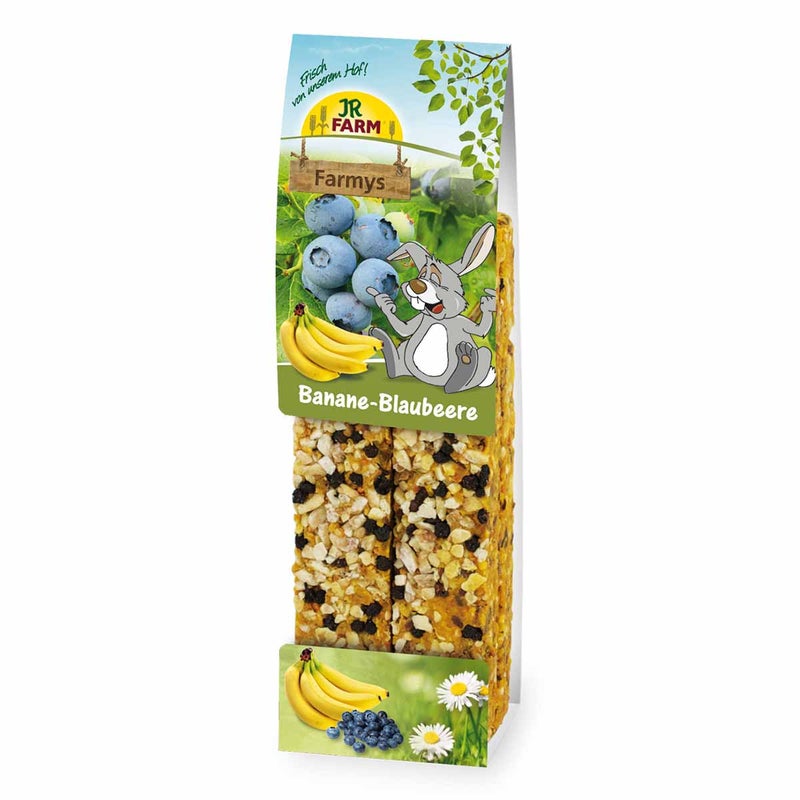 Banaanilla ja mustikalla maustetut siementangot kahden pakkauksessa.